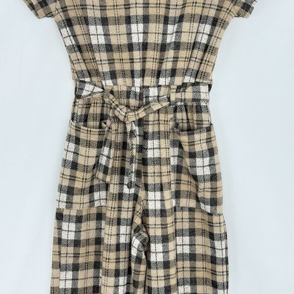 ZARA GIRLS PLAID Brown belted jumpsuit coversuit Size 10 Short Sleeve - Picture 12 of 16